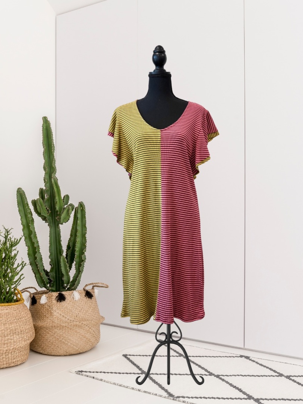 Ella Mara Anthropologie Ruffle Sleeve Striped Ribbed Colorblock Dress